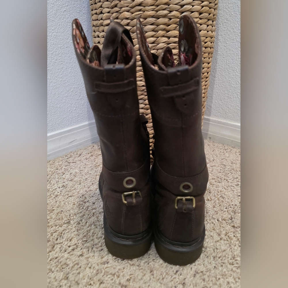 Dr.Martens Triumph 1914 Floral Brown Fold Down Big Eyes Chic Leather Size 8 - Picture 10 of 11